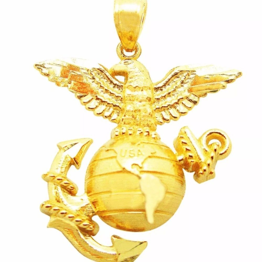 Solid Gold US Marine Corps USMC Military Pendant - Picture 3 of 4